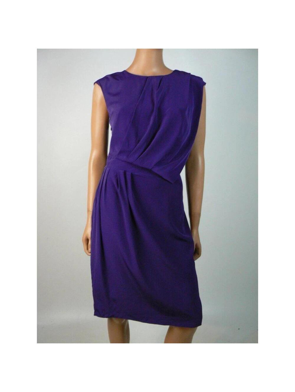 Adrianna Papell Purple Satin Draped Blouson Sheath Dress Size 2